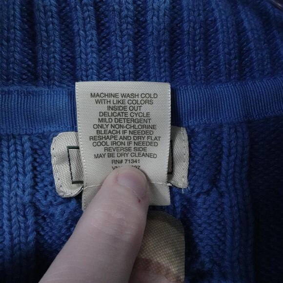 LL Bean Sweater Women Large Blue Cable Knit Full Zip Chunky Outdoors Casual Fall - Picture 14 of 15